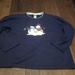 Natural Escape Navy Blue Sweatshirt Women UGLY Christmas Snowman Sweater Shirt L